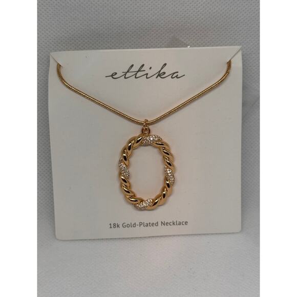 NEW ETTIKA REVOLVE 18K Goldplated Twisted Crystal Initial Pendant Necklace O - Picture 2 of 5